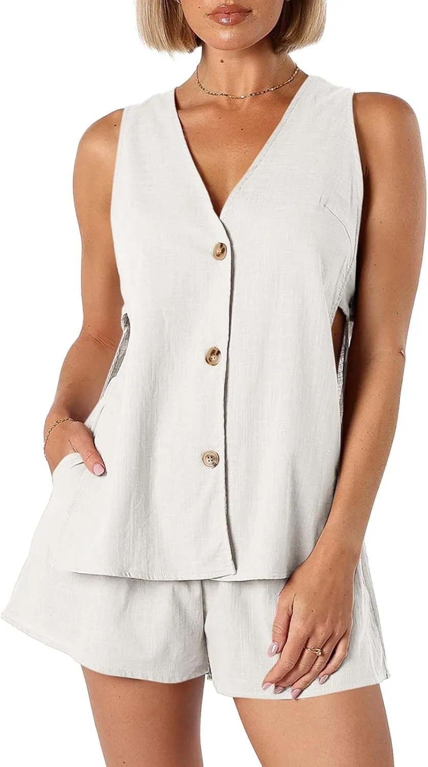 Tankaneo Womens Summer Vacation Outfits Beach Travel Cruise Resort Wear 2 Piece Short Sets Casual Tank Tops and Shorts