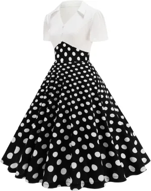 Tea Party Dress for Women 1950S 1960S Vintage Short Prom Summer Polka Dot Cocktail Swing Retro 50'S Style Dresses