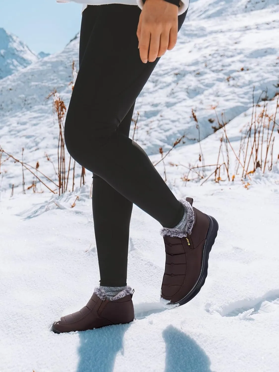TEMOFON Snow Boots for Women Winter: Waterproof Warm Fur Lined Booties Slip On Comfortable Wide Width Outdoor Lightweight Ankle Boot