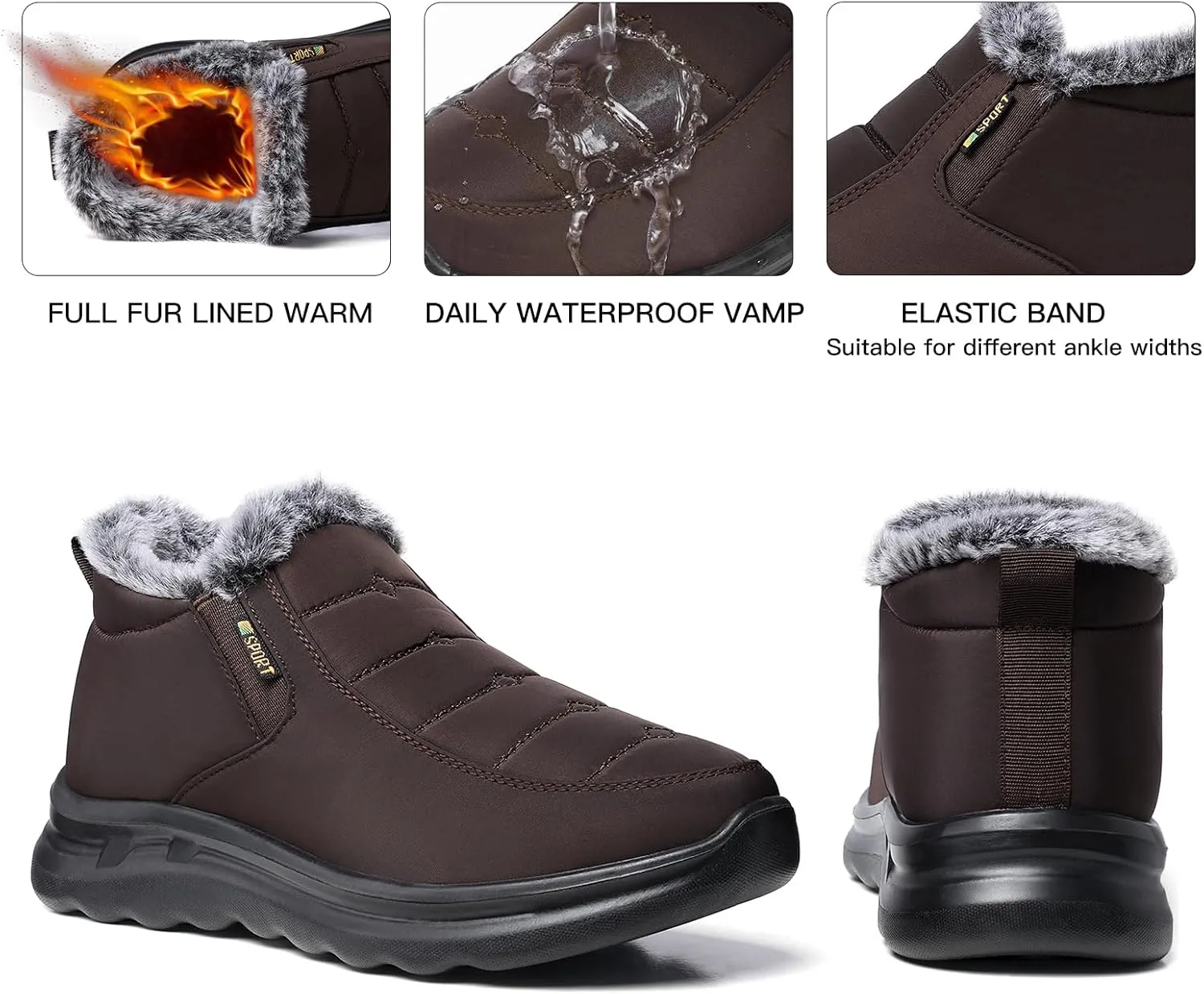 TEMOFON Snow Boots for Women Winter: Waterproof Warm Fur Lined Booties Slip On Comfortable Wide Width Outdoor Lightweight Ankle Boot