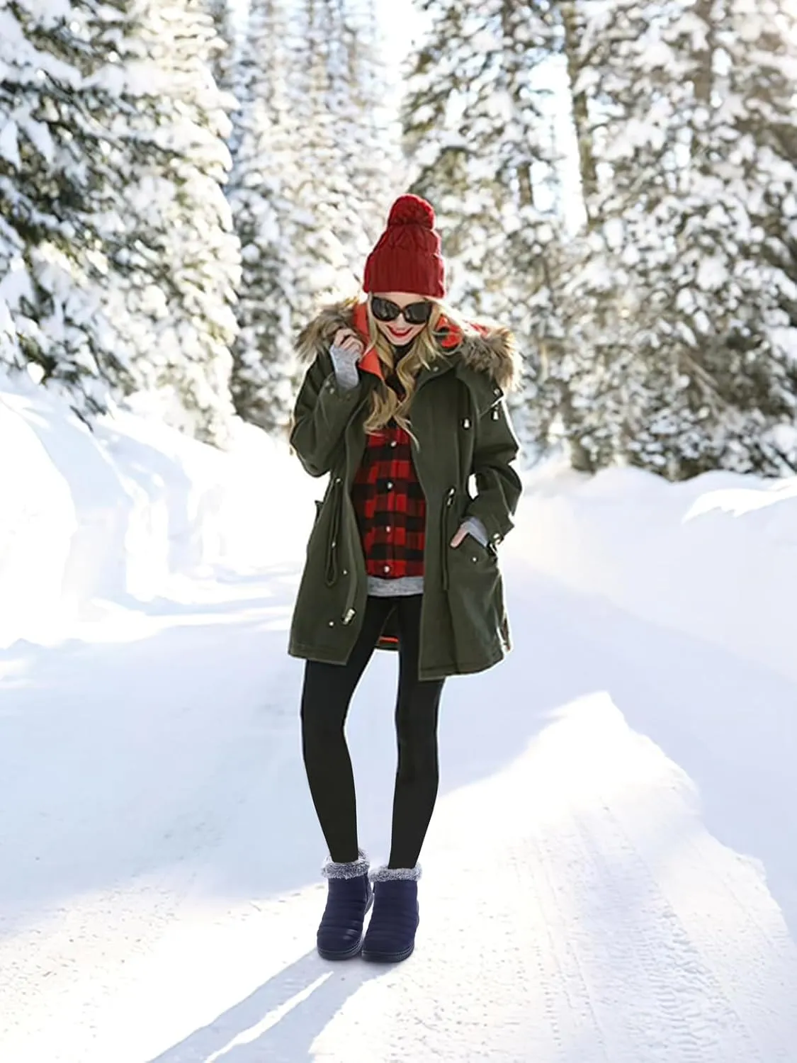 TEMOFON Womens Snow Boots Winter Warm Ankle Boots Waterproof Outdoor Fur Lined Shoes for Women