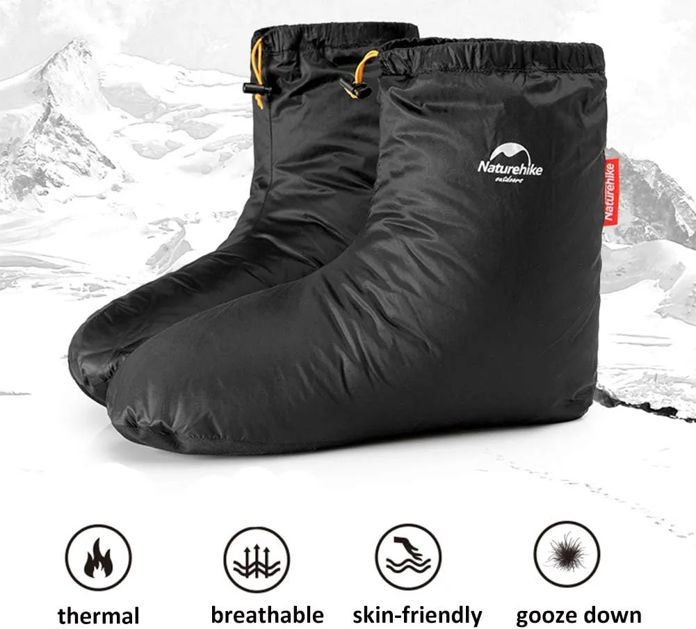 Tentock Ultralight Winter Goose Down Booties Socks Slippers Warm Soft Cozy Water-Resistant for Camping Backpacking Indoor Down Filled Slipper Boots with Storage Bag