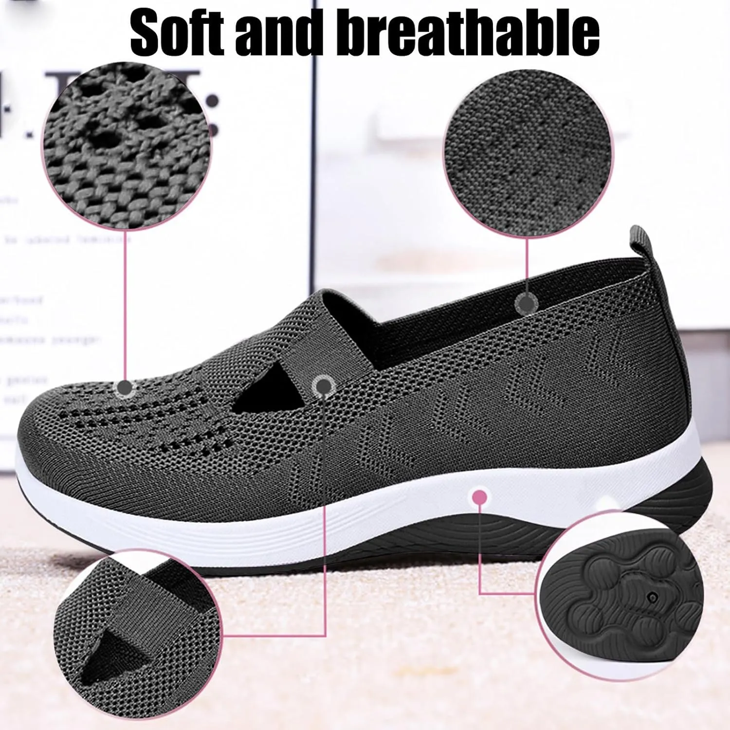 Thatrich Womens Orthopedic Sneakers Slip on Walking Shoes Breathable Soft Woven Shoe Non-Slip Mesh Up Footwear Lightweight Comfortable Arch Support Sneaker