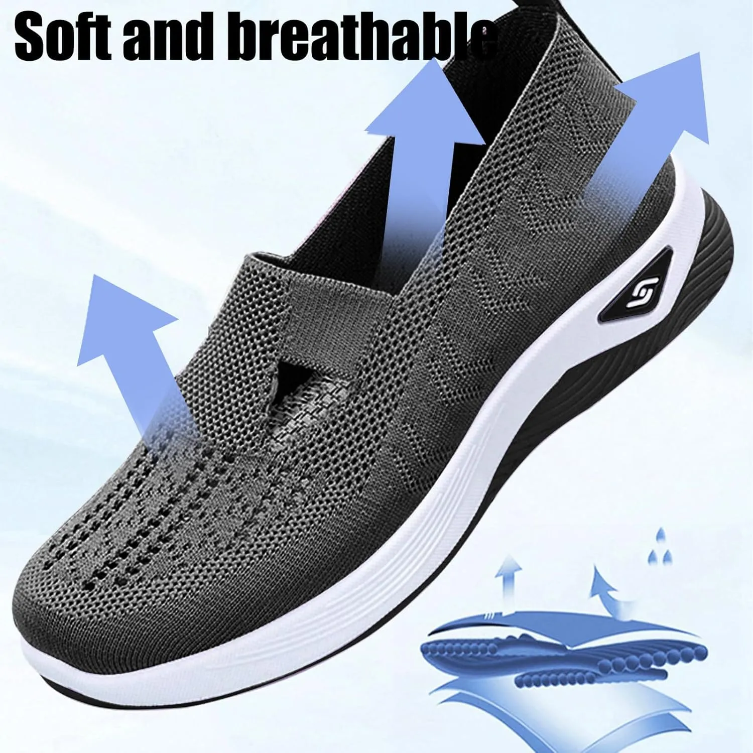 Thatrich Womens Orthopedic Sneakers Slip on Walking Shoes Breathable Soft Woven Shoe Non-Slip Mesh Up Footwear Lightweight Comfortable Arch Support Sneaker