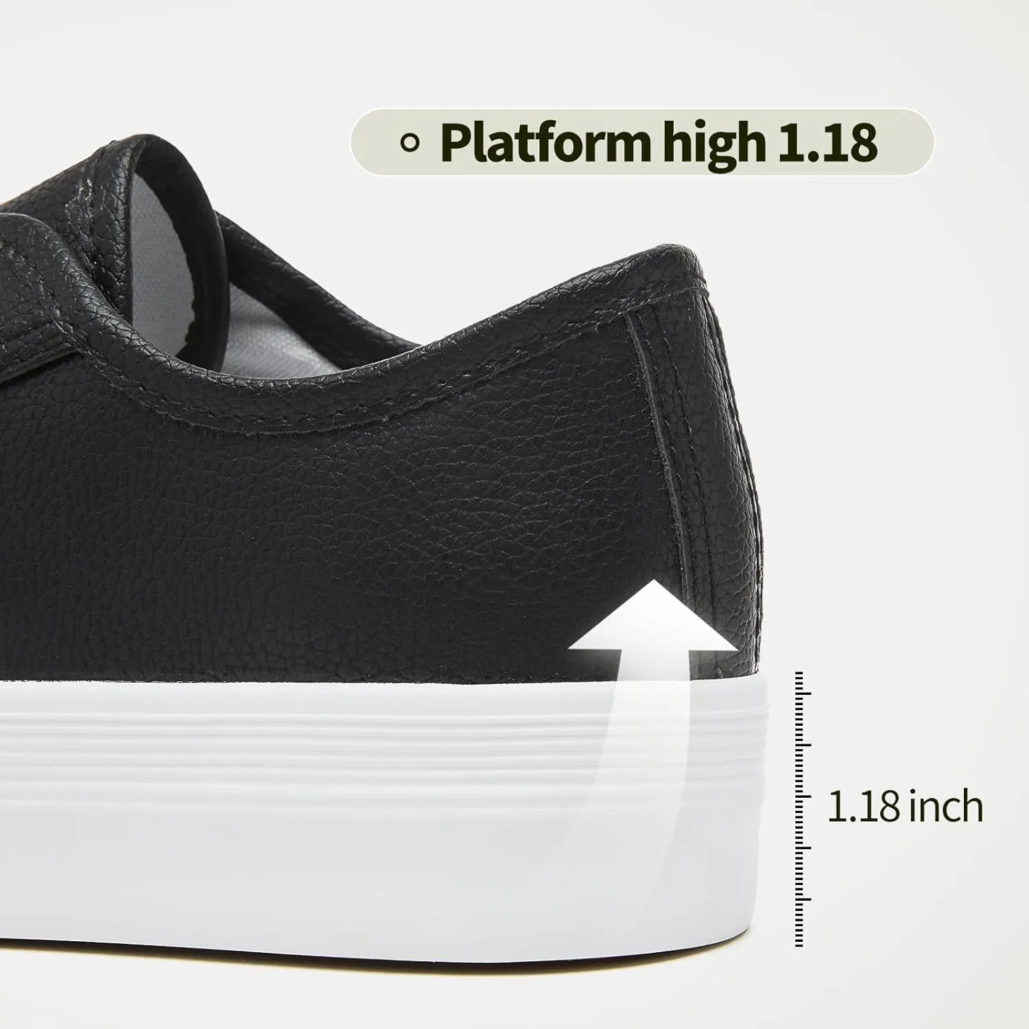 THATXUAOV Women's White Platform Shoes,PU Leather Sneaker for Women,Fashion Casual Tennis Shoes,Black Low Top Platform Walking for Women