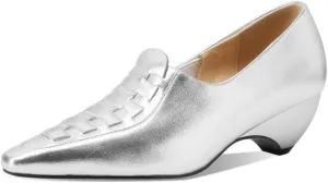 TinaCus Women's Genuine Leather Weave Pointed Toe Handmade Comfortable Slip On Loafers Pumps