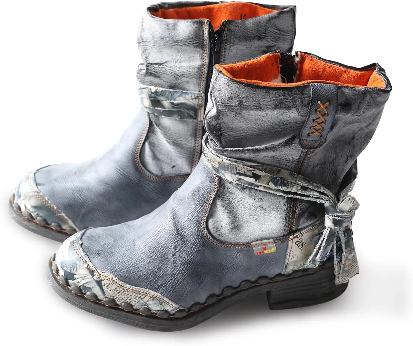 TMA EYES Distressed Tie-Accent Faux Fur Lining Side Zip Women's Snow Boots