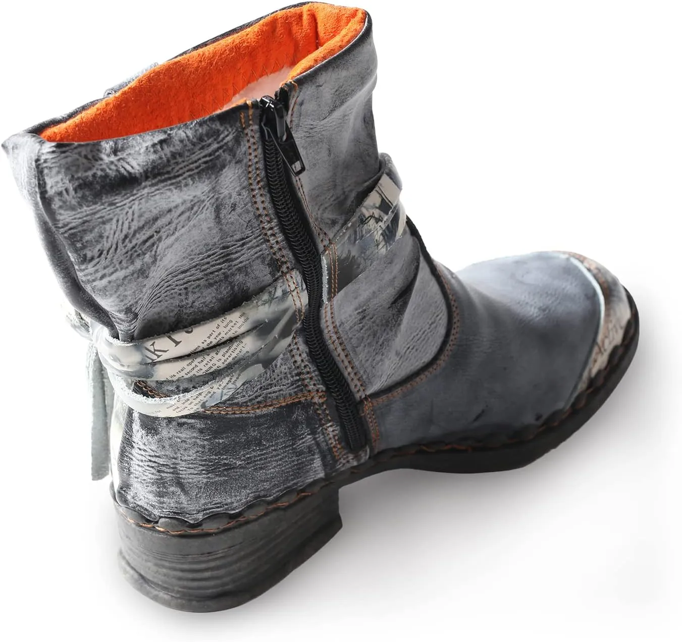TMA EYES Distressed Tie-Accent Faux Fur Lining Side Zip Women's Snow Boots