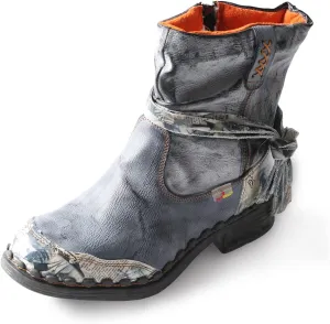 TMA EYES Distressed Tie-Accent Faux Fur Lining Side Zip Women's Snow Boots
