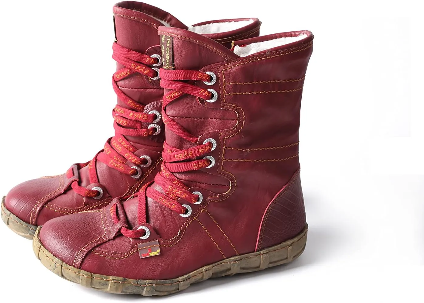 TMA EYES Snake-Embossed Leather and PU Upper Faux Fur Lining Short Flat Boot for Women
