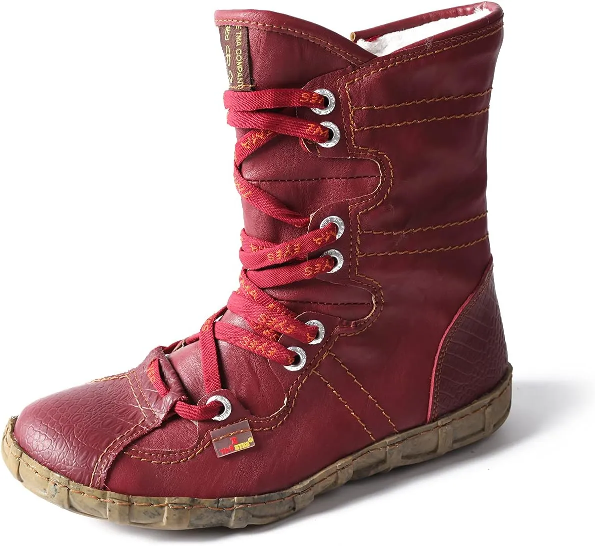 TMA EYES Snake-Embossed Leather and PU Upper Faux Fur Lining Short Flat Boot for Women