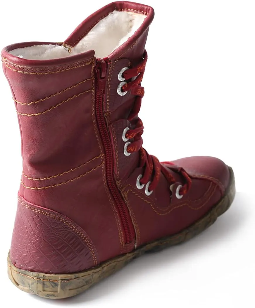 TMA EYES Snake-Embossed Leather and PU Upper Faux Fur Lining Short Flat Boot for Women