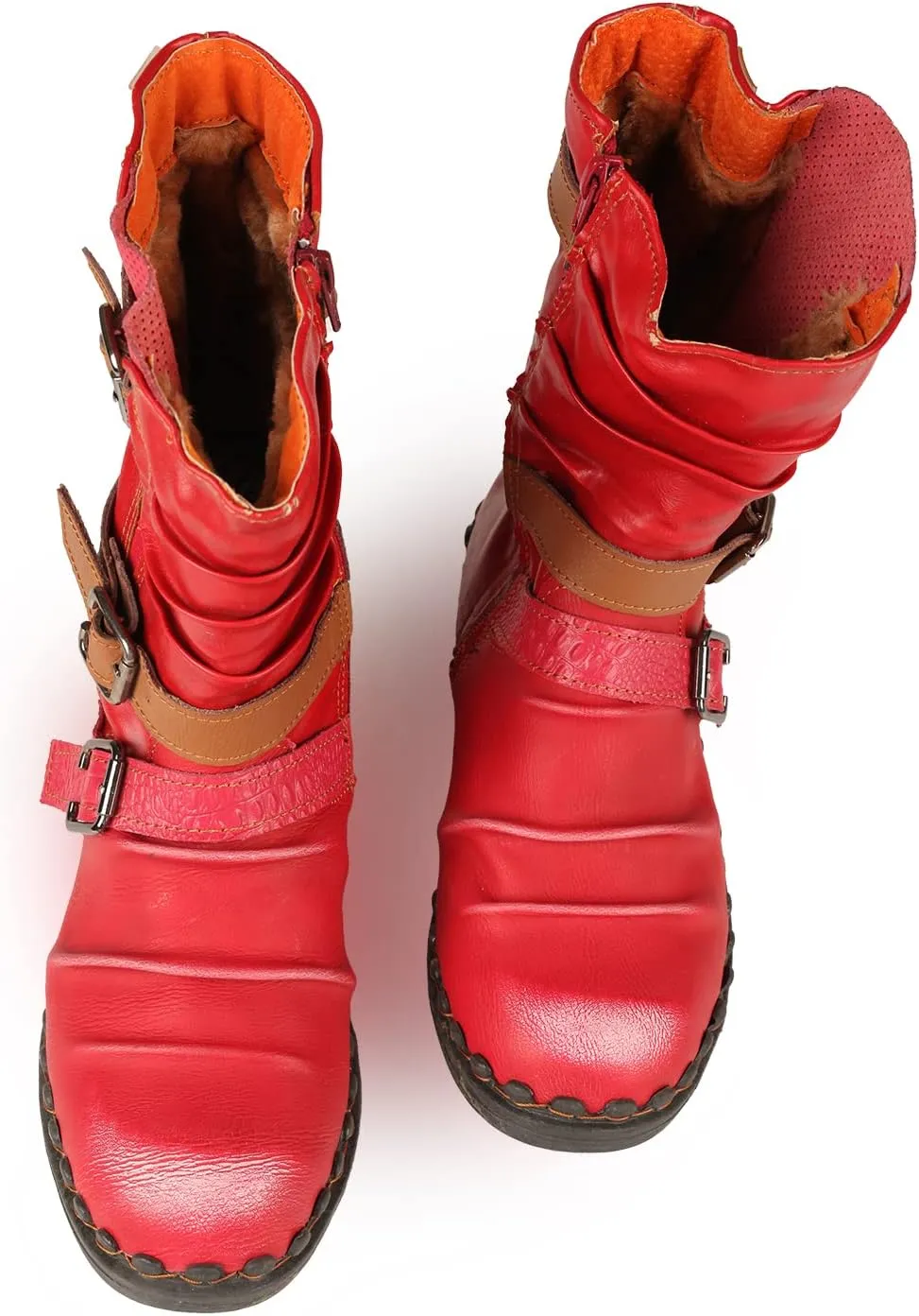 TMA EYES Women's Snow Boots Buckle- Accent Mid Calf Boots for Women