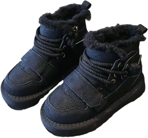 Toddler Fuzzy Leather Snow Booties Baby Boys Infant Open Toe Fashion Warm Shoes Outdoor Ski Lace-Up Non Slip Walking
