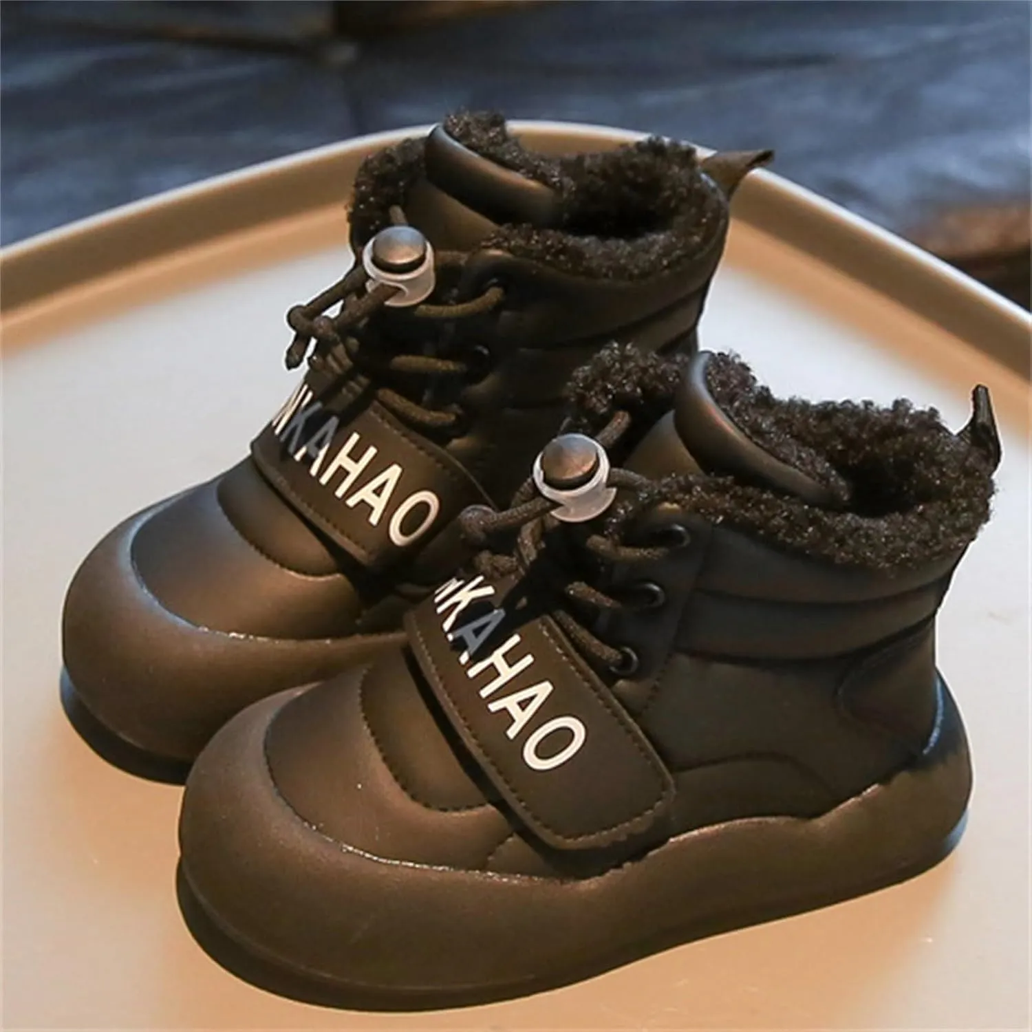 Toddler Fuzzy Snow Booties Boys Girls Kids Open Toe Lace-Up Ski Shoes Winter Warm Comfy Fashion Boots 𝐖aterproof Chunky