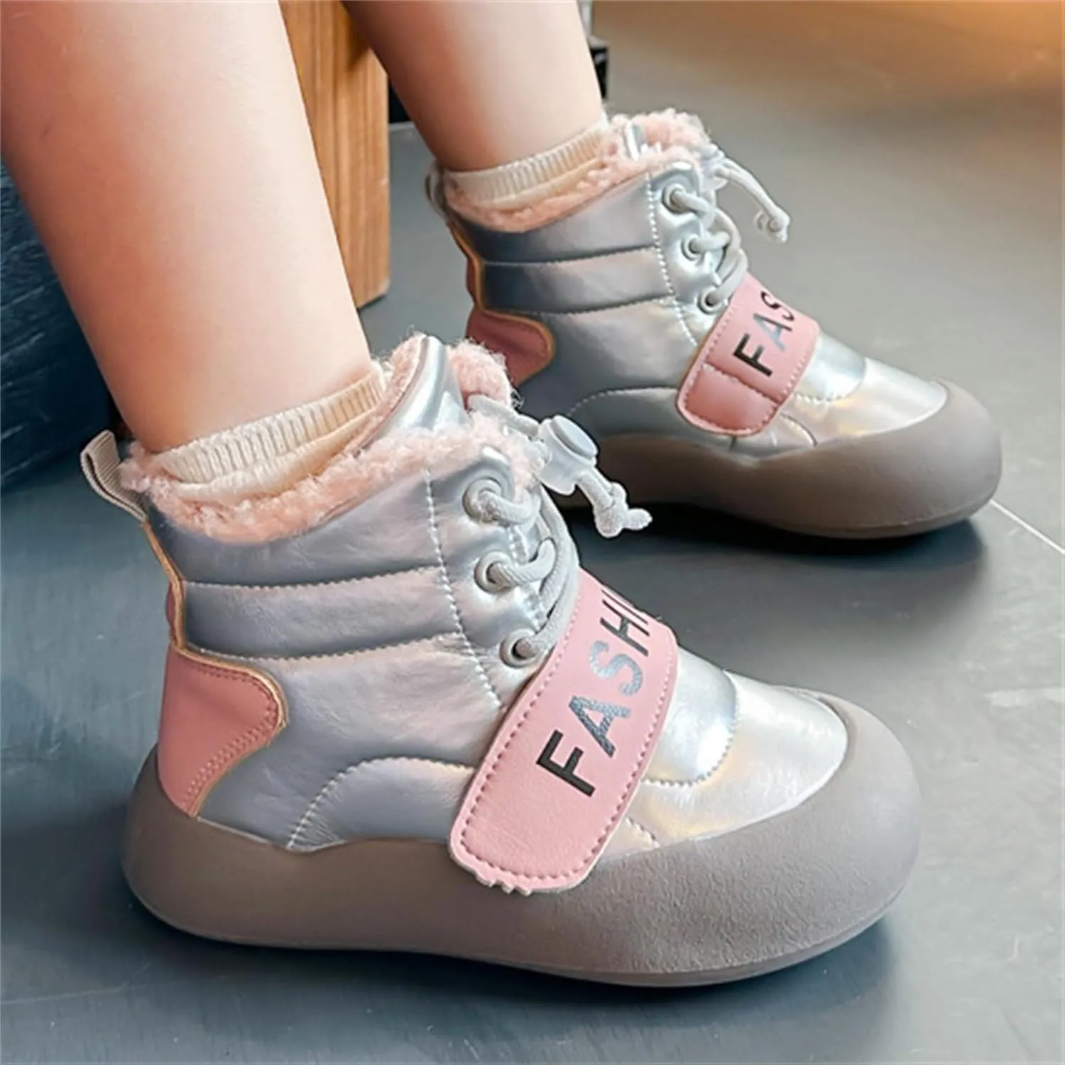 Toddler Fuzzy Snow Booties Boys Girls Kids Open Toe Lace-Up Ski Shoes Winter Warm Comfy Fashion Boots 𝐖aterproof Chunky