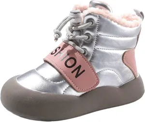 Toddler Fuzzy Snow Booties Boys Girls Kids Open Toe Lace-Up Ski Shoes Winter Warm Comfy Fashion Boots 𝐖aterproof Chunky
