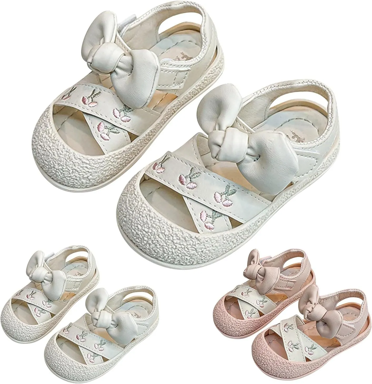 Toddler Girls Flat Sandals Bow Flower Princess Dress Shoes for School Party Wedding Cherry Embroidered Water Shoes
