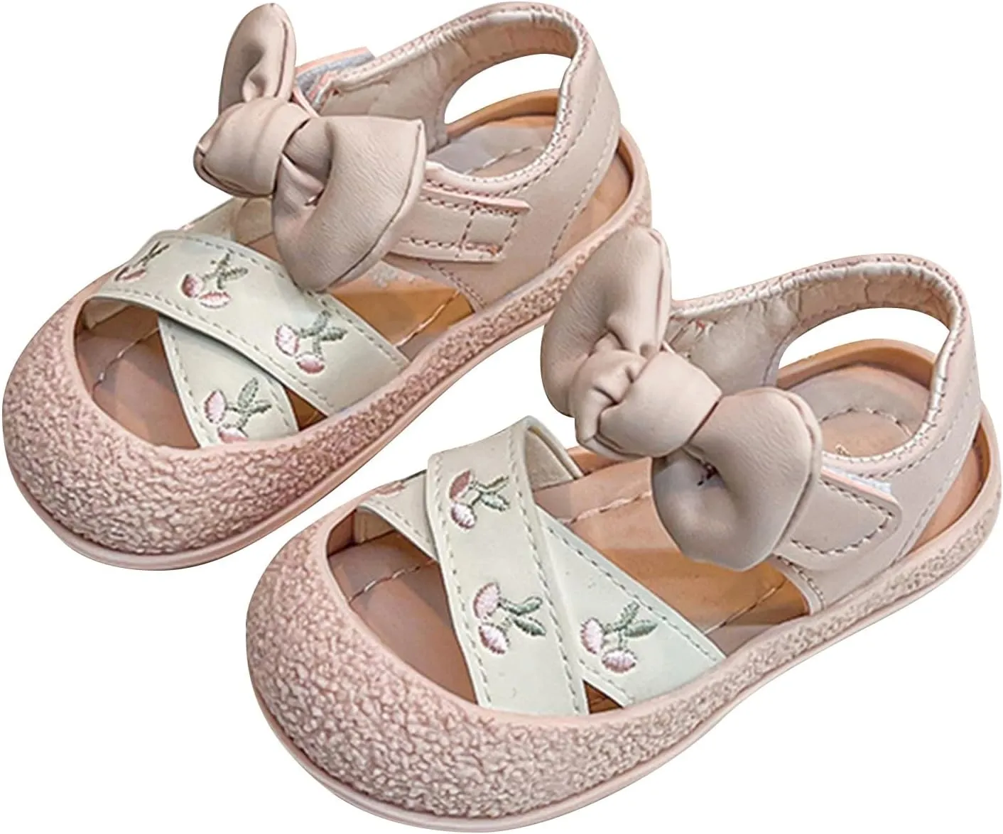 Toddler Girls Flat Sandals Bow Flower Princess Dress Shoes for School Party Wedding Cherry Embroidered Water Shoes