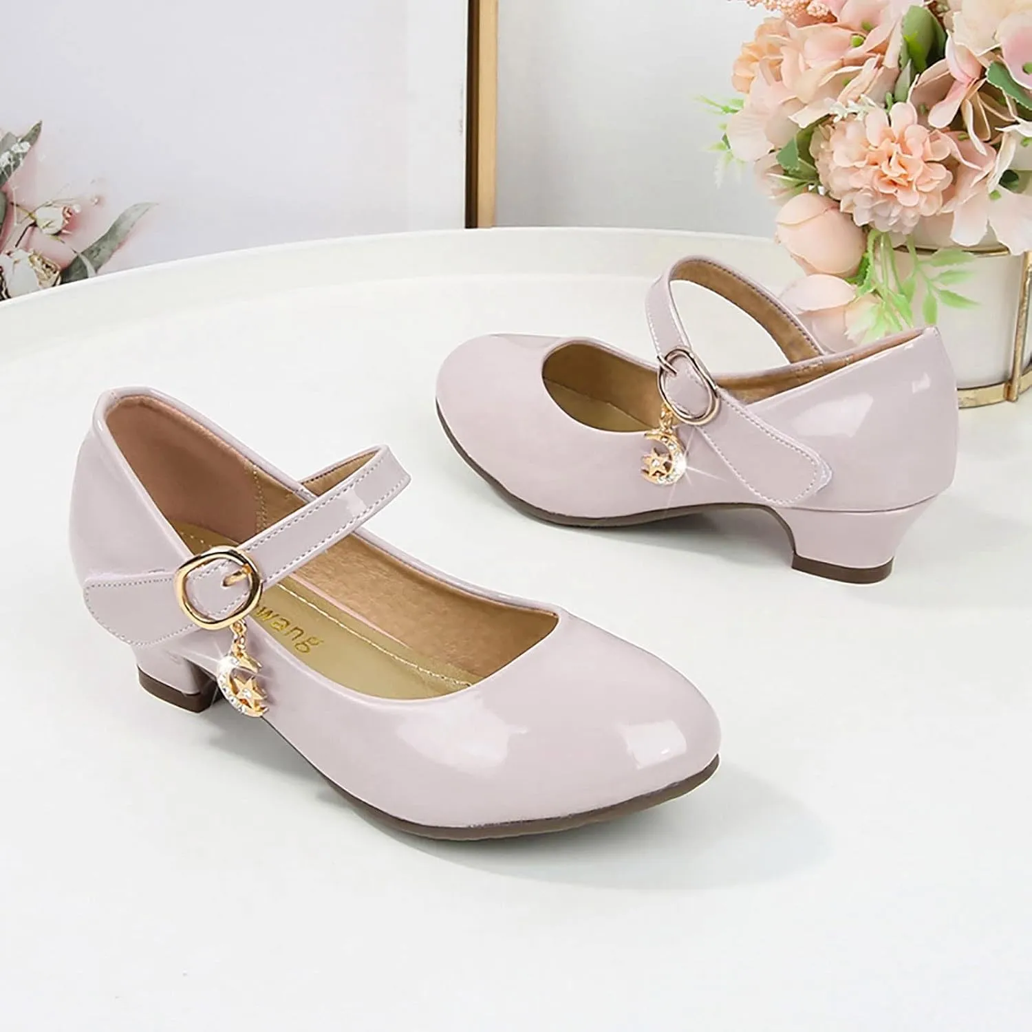 Toddler Girls Low Heels Dress Shoes Kids Mary Jane Shoes Closed Toe Buckle Sandals Wedding P𝐚rty Prom