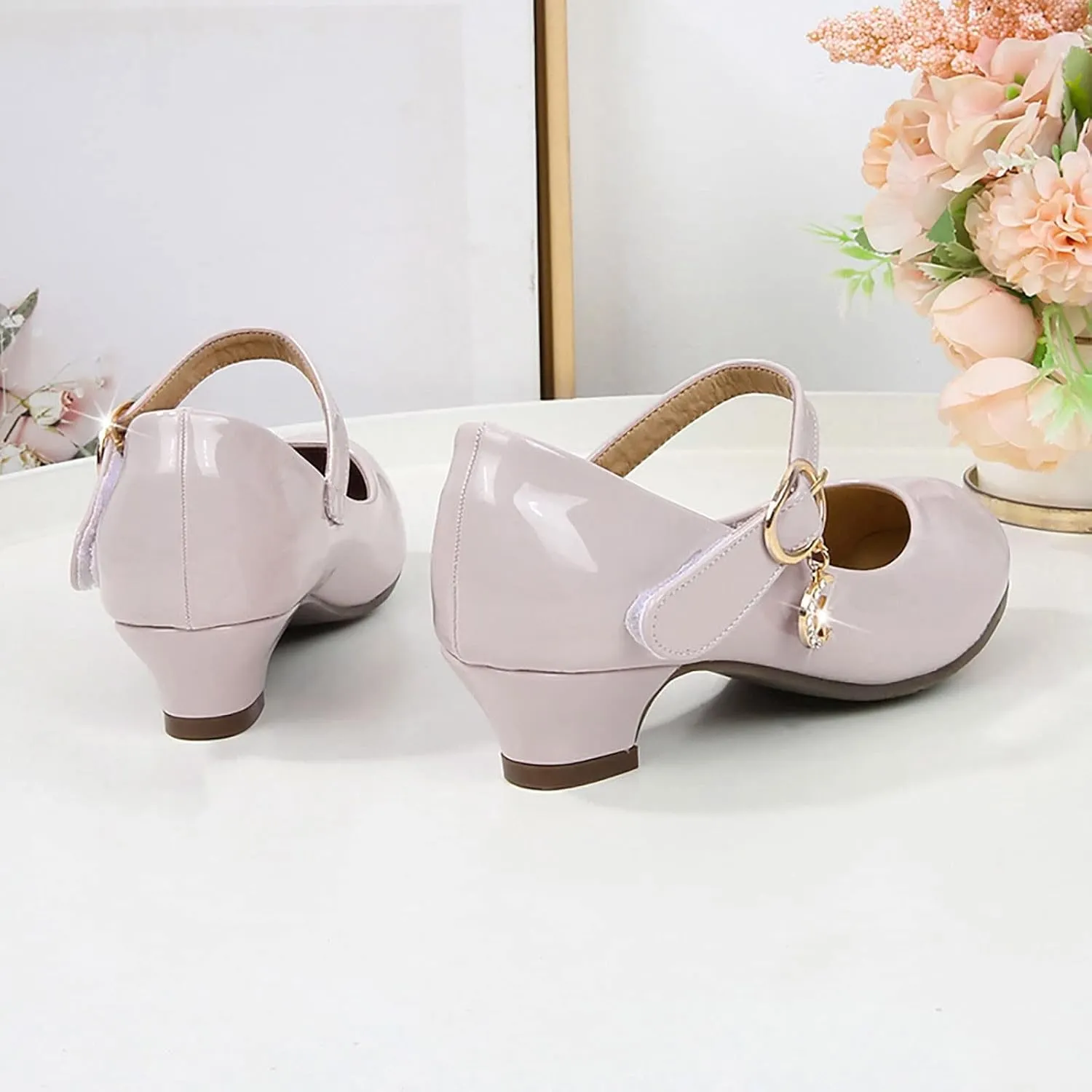 Toddler Girls Low Heels Dress Shoes Kids Mary Jane Shoes Closed Toe Buckle Sandals Wedding P𝐚rty Prom
