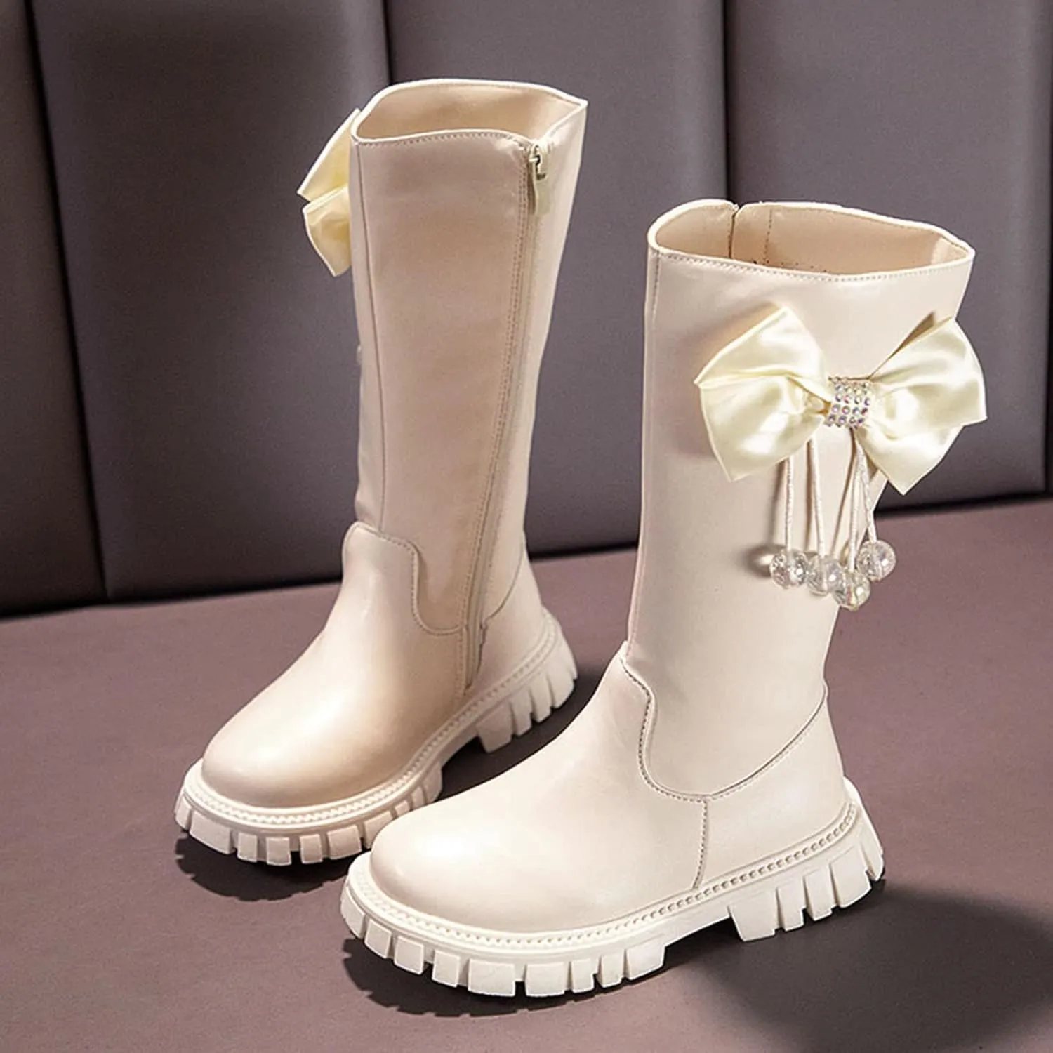 Toddler Moon Leather Boots For Girls Mid Length Slip On Snowboots Childrens Winter Soft Bottom Leather Fashion Boots