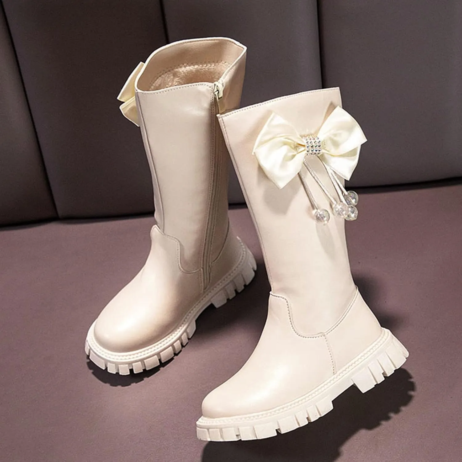 Toddler Moon Leather Boots For Girls Mid Length Slip On Snowboots Childrens Winter Soft Bottom Leather Fashion Boots