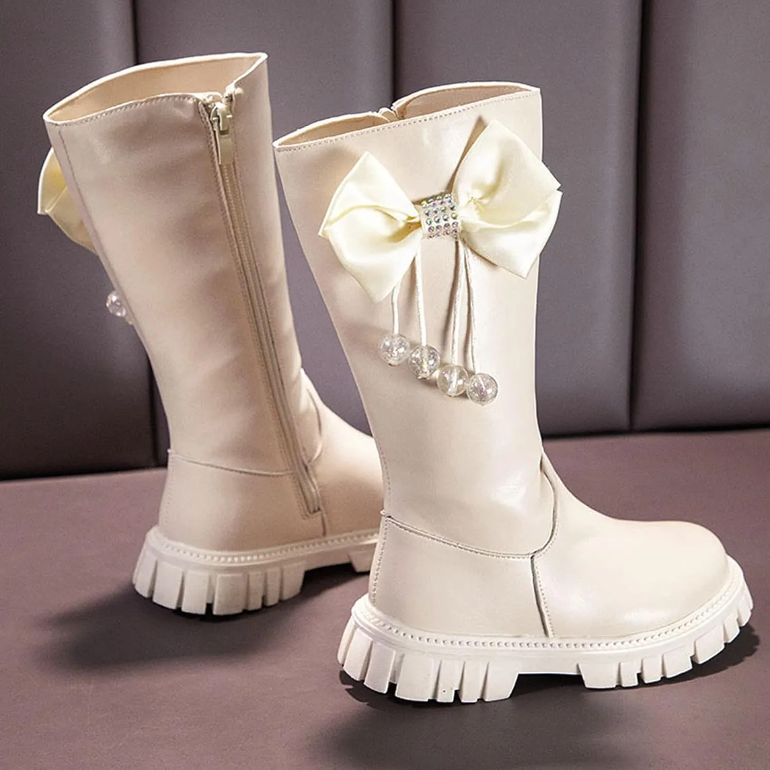 Toddler Moon Leather Boots For Girls Mid Length Slip On Snowboots Childrens Winter Soft Bottom Leather Fashion Boots