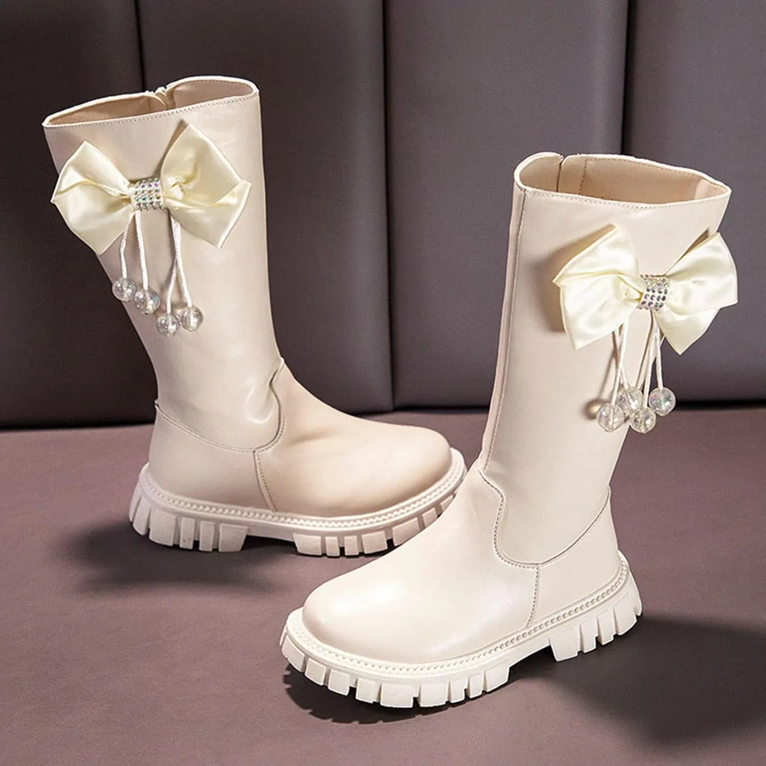 Toddler Moon Leather Boots For Girls Mid Length Slip On Snowboots Childrens Winter Soft Bottom Leather Fashion Boots