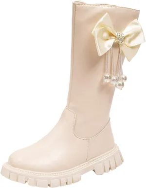 Toddler Moon Leather Boots For Girls Mid Length Slip On Snowboots Childrens Winter Soft Bottom Leather Fashion Boots