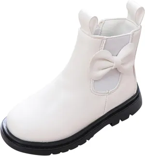 Toddler/Little Kid Girls Sweet Short Ankle Boots Bowknot Side Zipper Dress Booties Side Zipper Booties Lug Sole Shoes