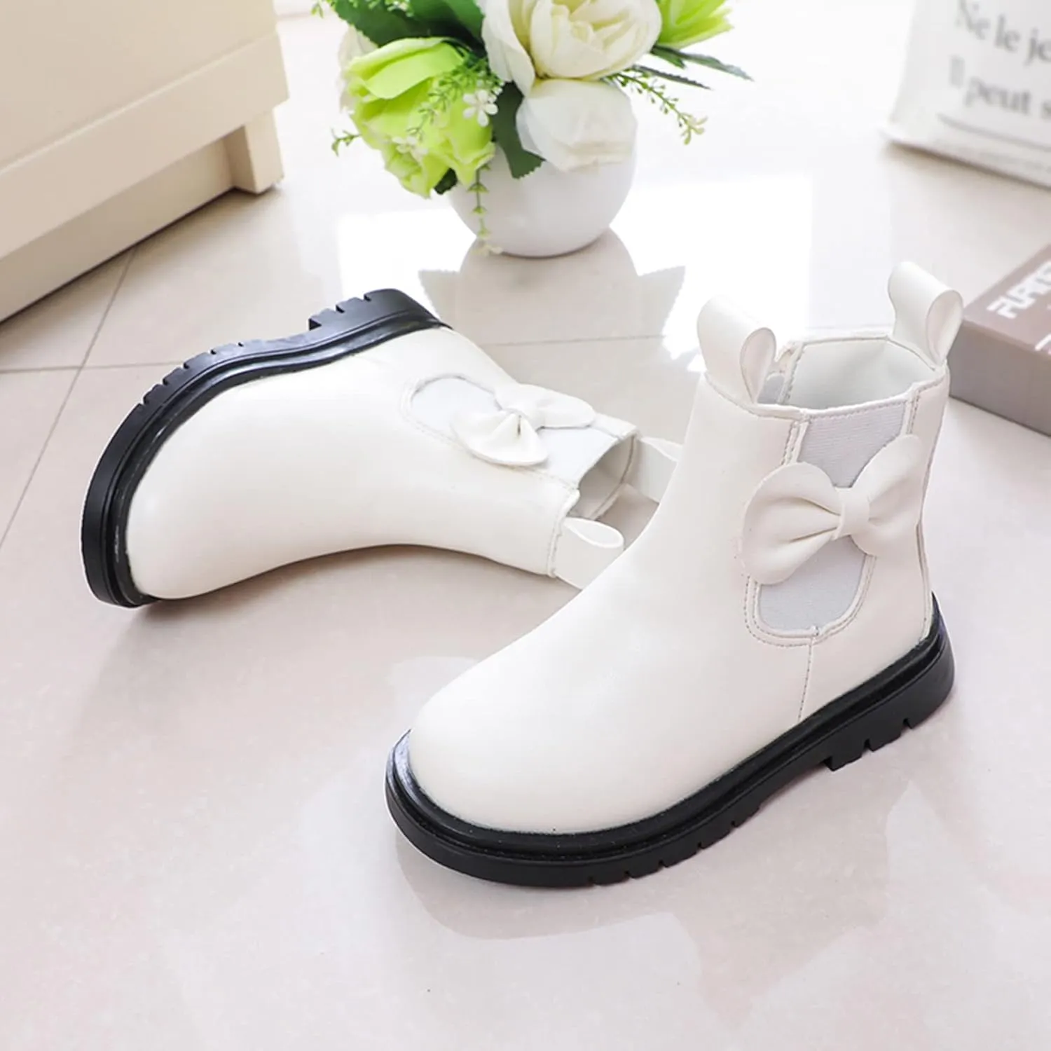 Toddler/Little Kid Girls Sweet Short Ankle Boots Bowknot Side Zipper Dress Booties Side Zipper Booties Lug Sole Shoes