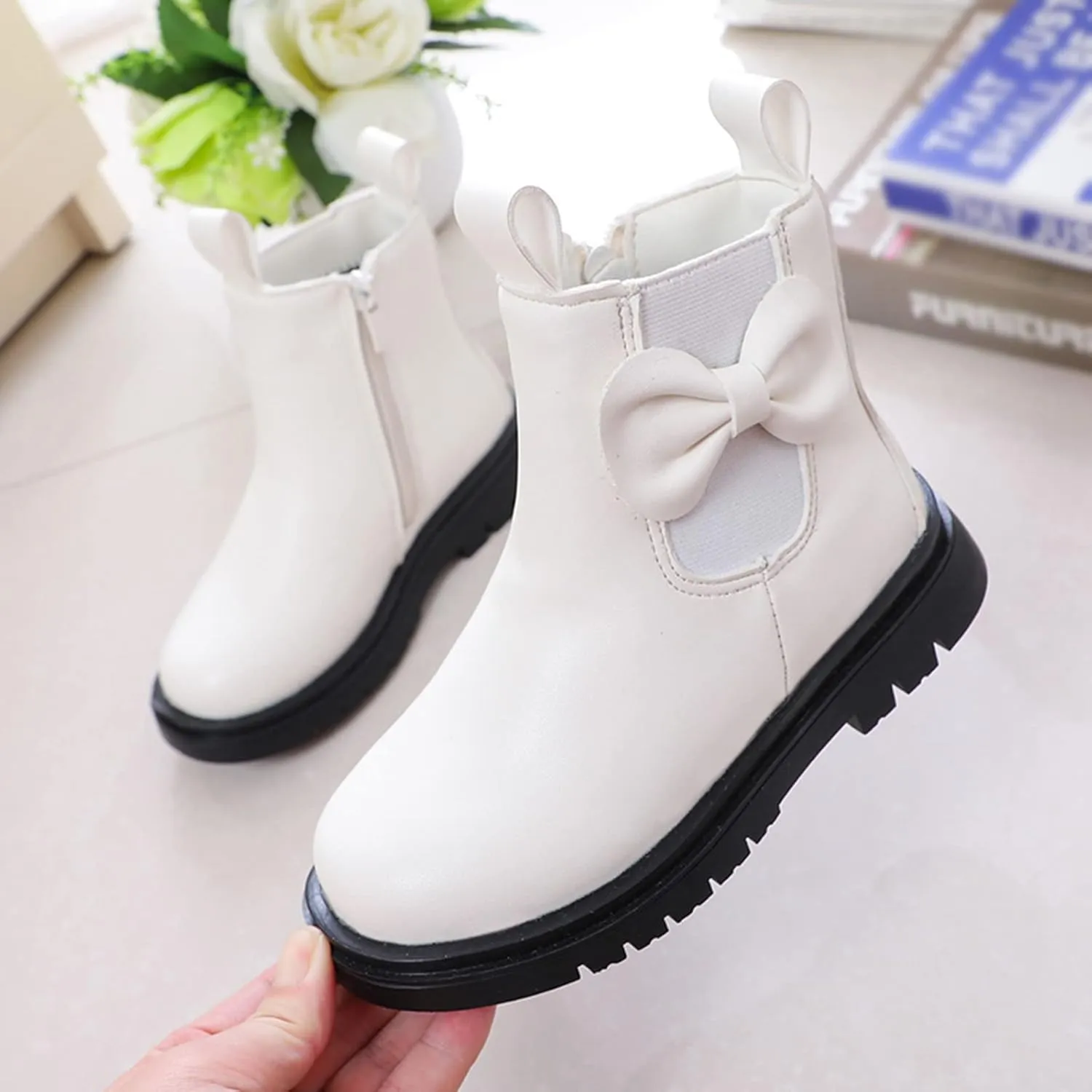Toddler/Little Kid Girls Sweet Short Ankle Boots Bowknot Side Zipper Dress Booties Side Zipper Booties Lug Sole Shoes
