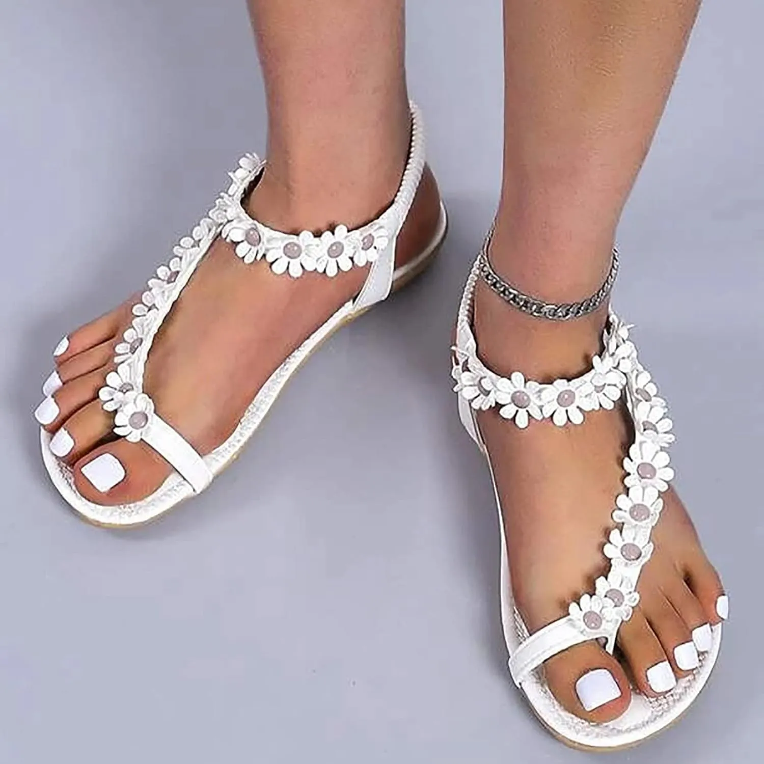 Toe Ring 2024 Flat Sandals for Women Spring Boho Beach Thong Cutes Summer Floral Trendy One Toe Work Office Gladiator