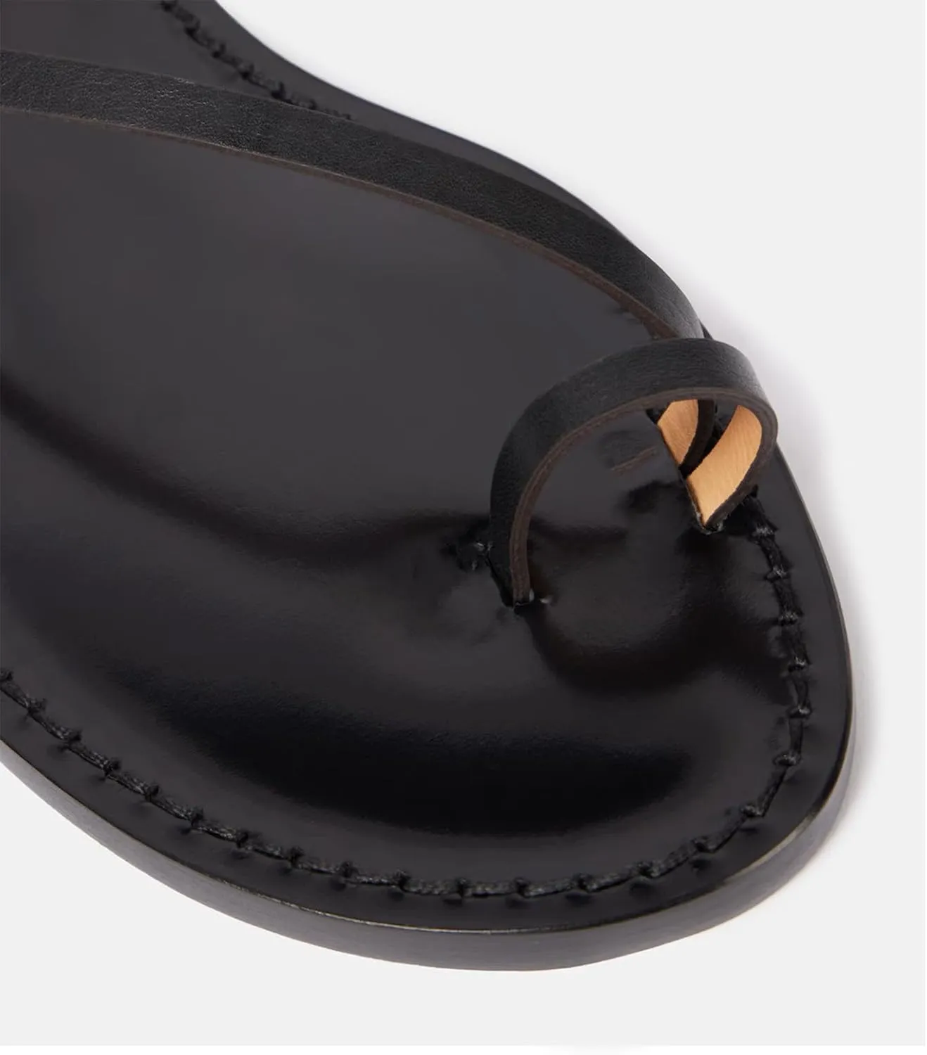 Toe Ring Flats Sandals for Women Leather Strappy Flat Sandals Square Toe Casual Beach Summer Shoes