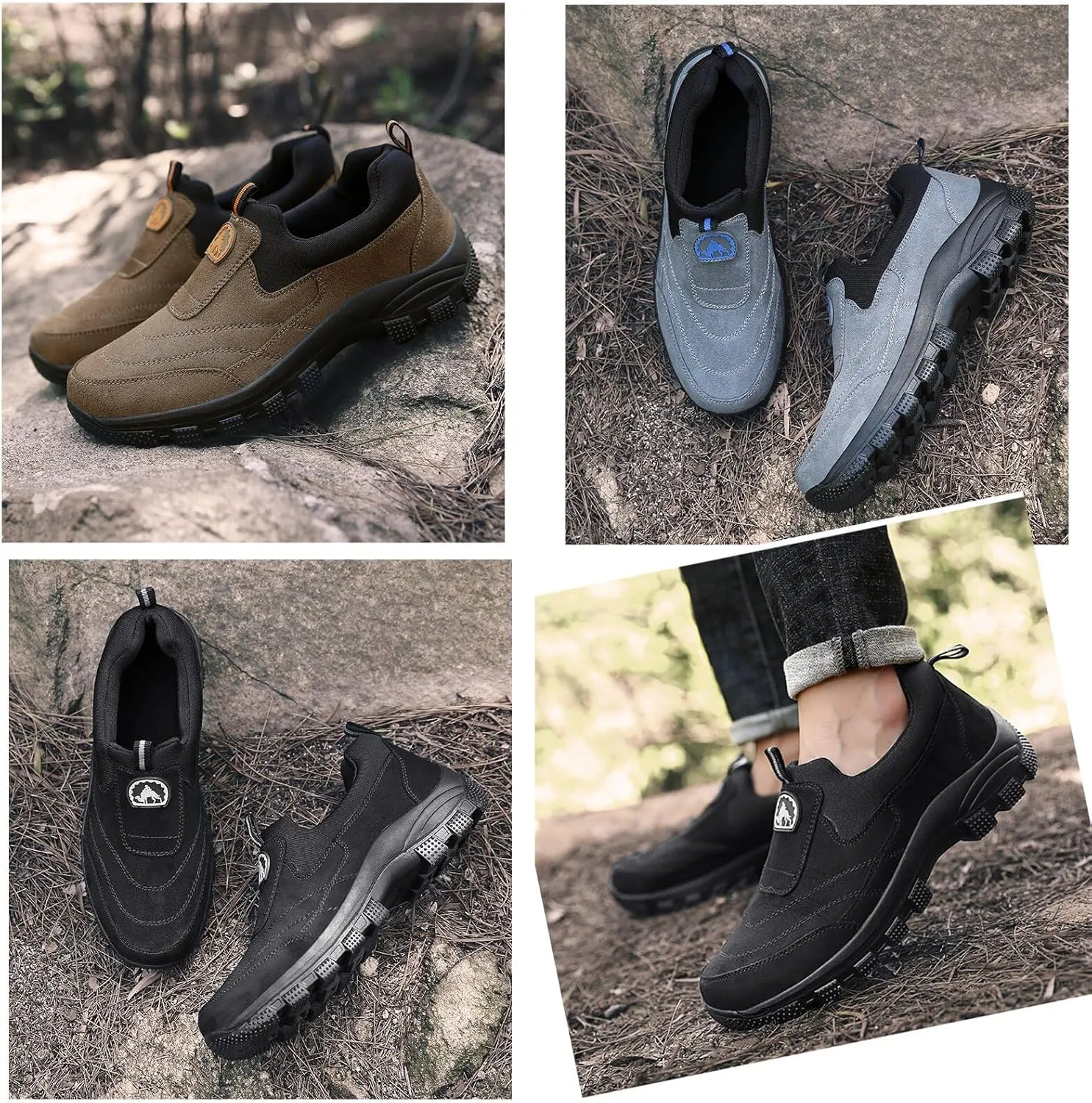Tokouk Men's Leather Comfortable and Breathable Orthopedic Hiking Shoes, Casual and Lightweight Slip-On Walking Boat Shoes, Outdoor Non-Slip Sneakers.