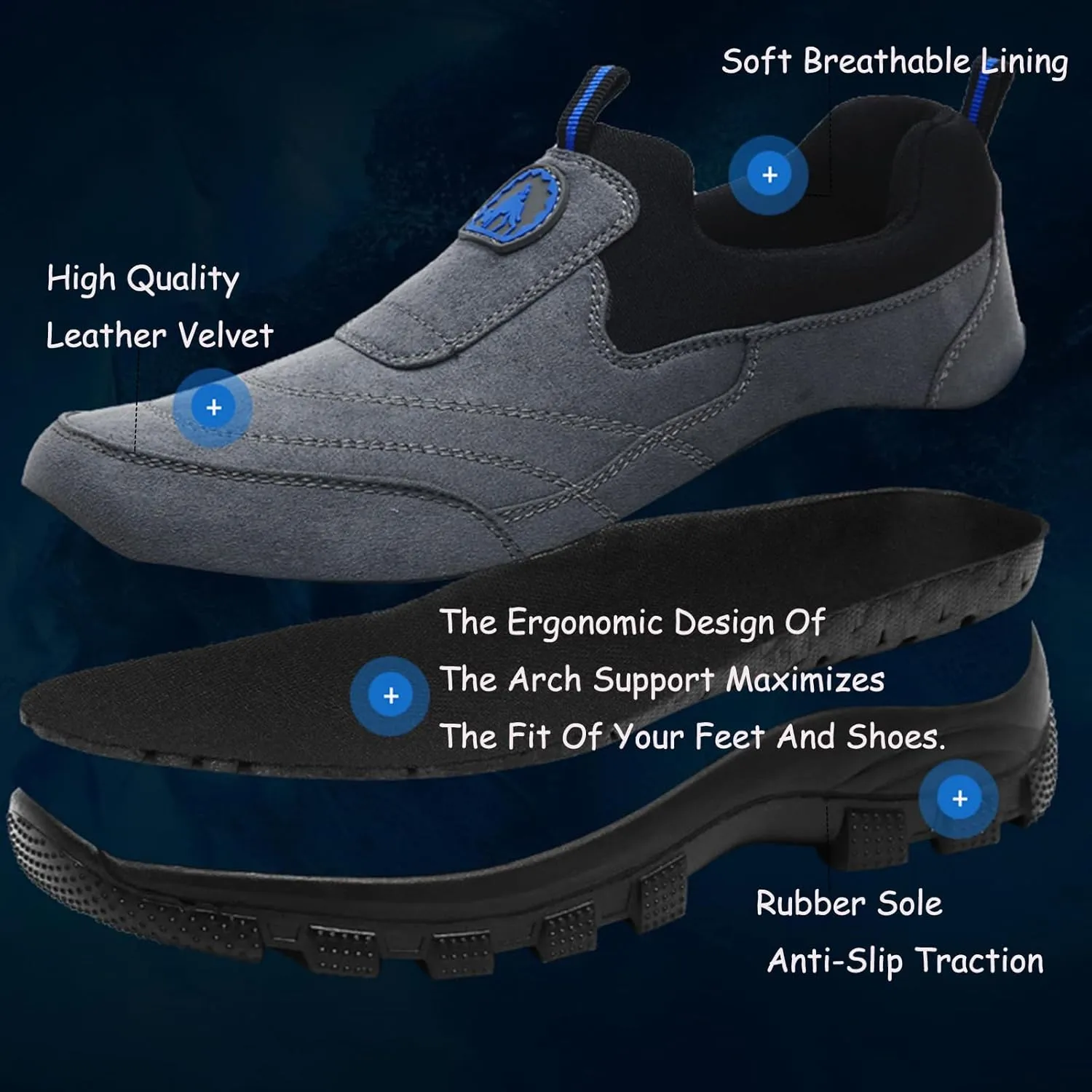 Tokouk Men's Leather Comfortable and Breathable Orthopedic Hiking Shoes, Casual and Lightweight Slip-On Walking Boat Shoes, Outdoor Non-Slip Sneakers.