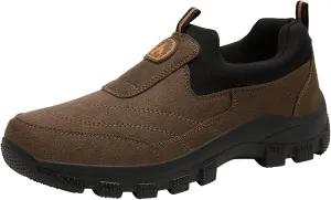 Tokouk Men's Leather Comfortable and Breathable Orthopedic Hiking Shoes, Casual and Lightweight Slip-On Walking Boat Shoes, Outdoor Non-Slip Sneakers.
