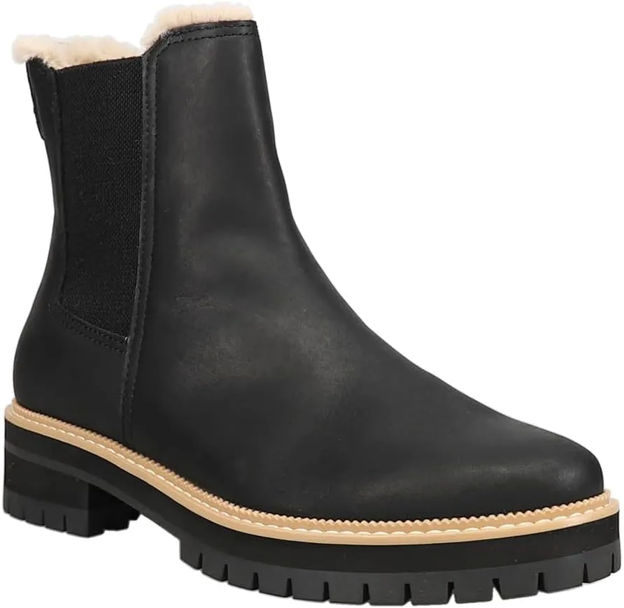 TOMS Womens Bennet Leather Chelsea Round Toe Casual Boots Ankle Low Heel 1-2" - Black