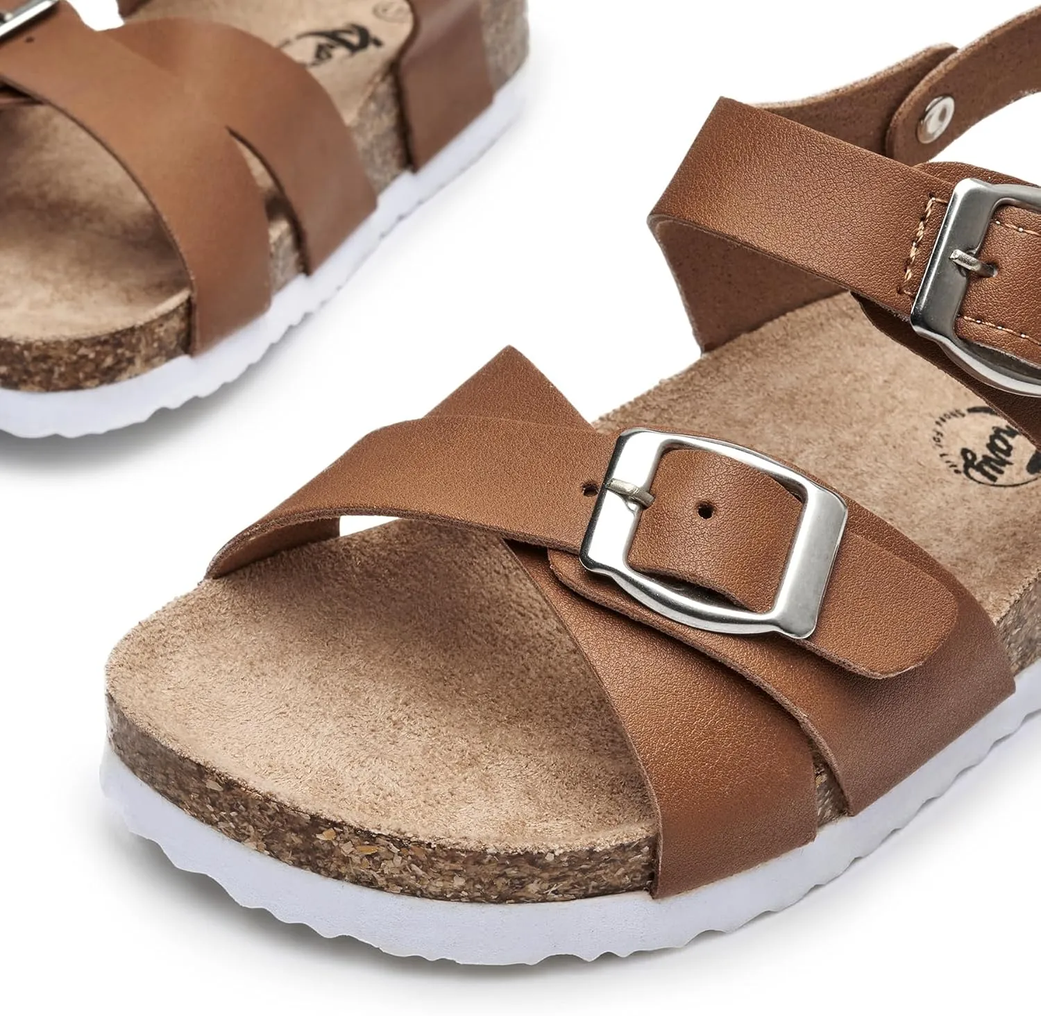 Trary Girls Sandals Open Toe Casual Summer Shoes with Cork Footbed Comfortable Flat Sandals for Little Kids