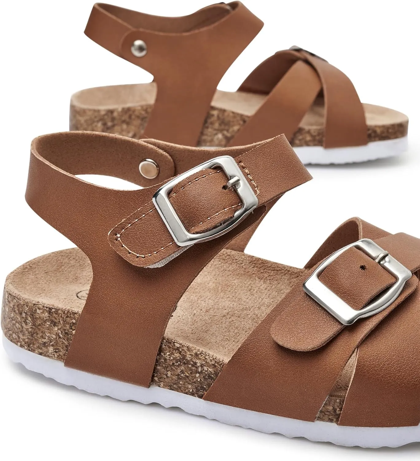 Trary Girls Sandals Open Toe Casual Summer Shoes with Cork Footbed Comfortable Flat Sandals for Little Kids