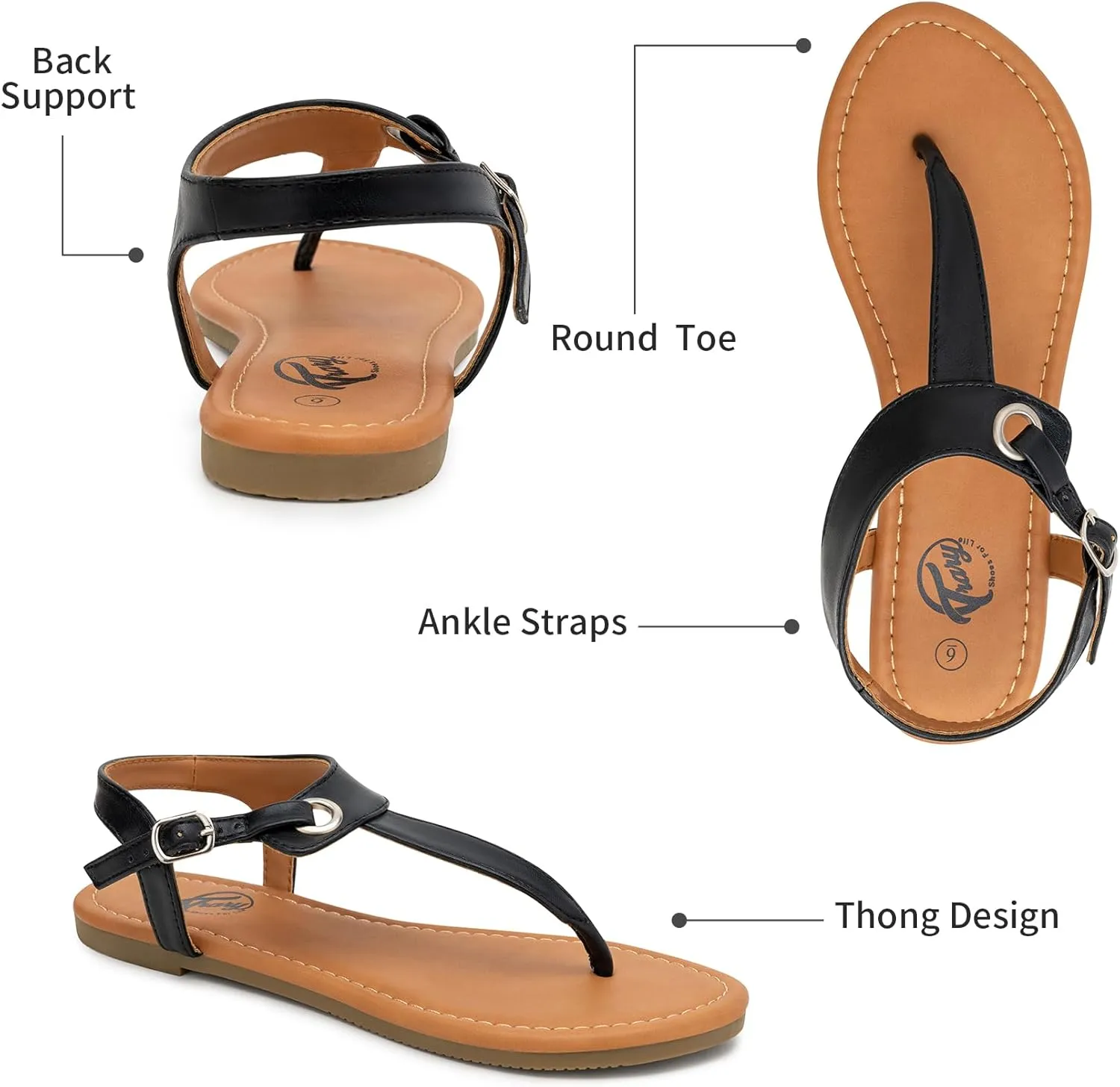 Trary Sandals Womens, Thong Sandals for Women with T-Strap, Adjustable Ankle Buckle for Women Sandals, Flat Sandals for Women Dressy, Cute Sandals for Women, Summer Sandals for Women 2023