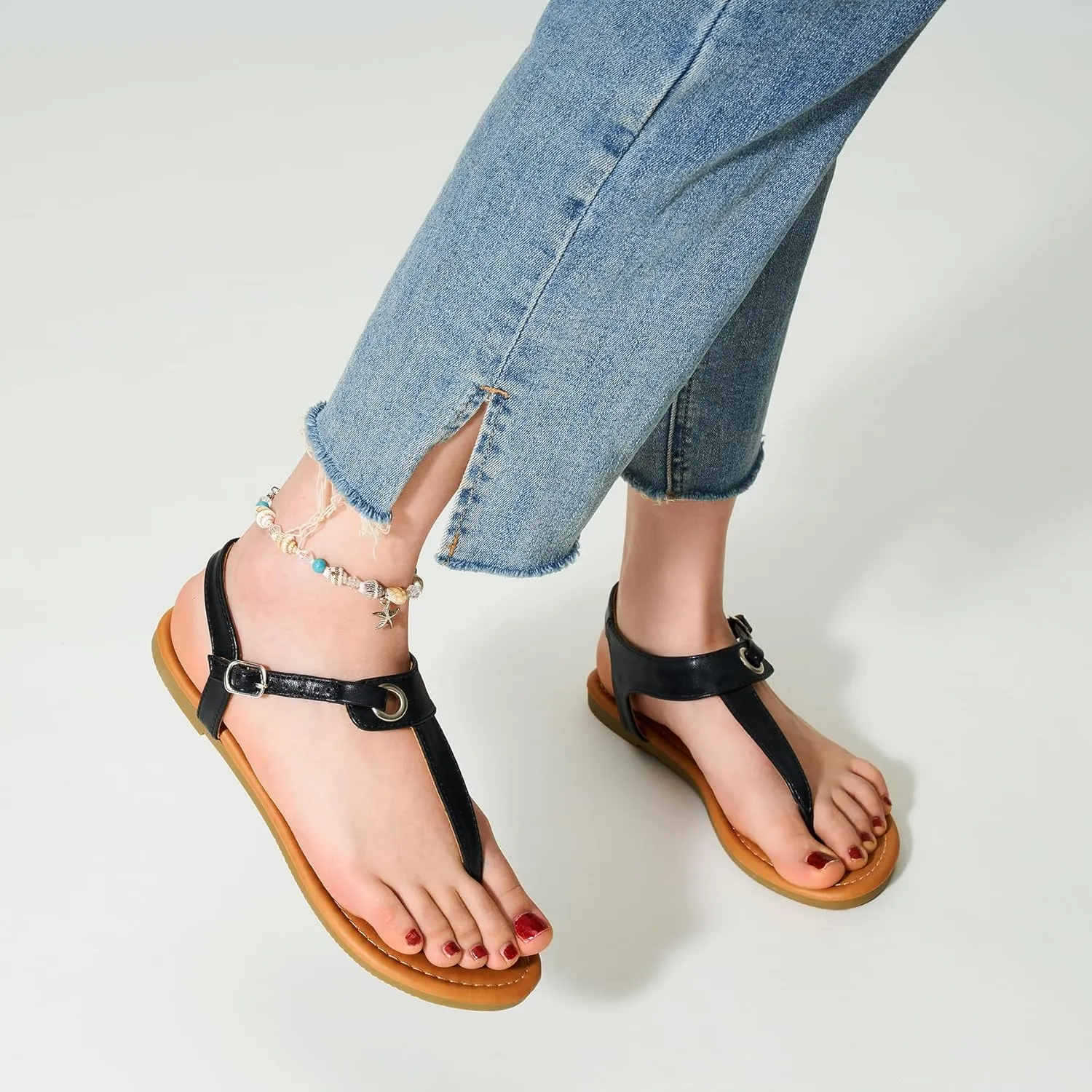 Trary Sandals Womens, Thong Sandals for Women with T-Strap, Adjustable Ankle Buckle for Women Sandals, Flat Sandals for Women Dressy, Cute Sandals for Women, Summer Sandals for Women 2023