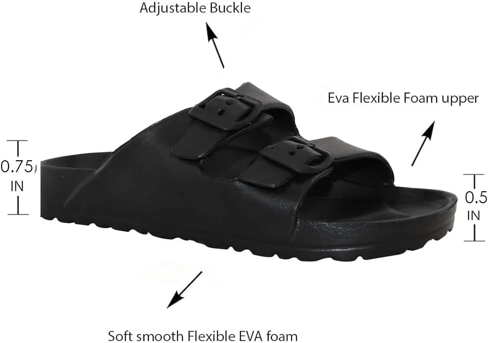 TRENDSUP Women's Comfort Slides Double Buckle Adjustable EVA Flat Sandals