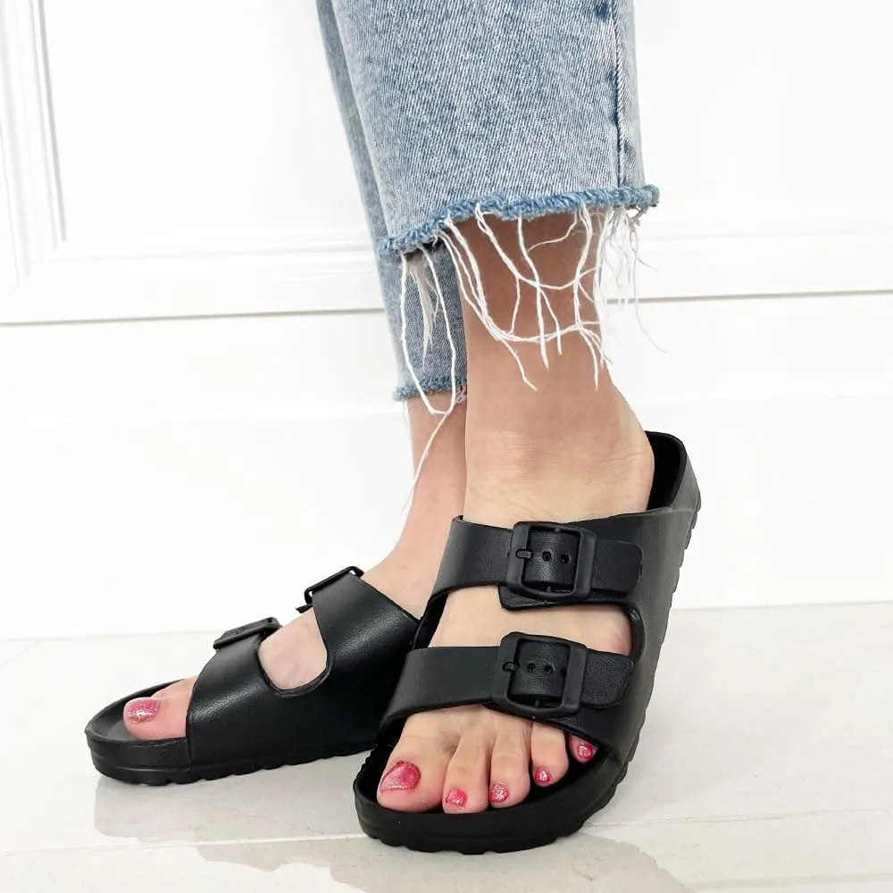 TRENDSUP Women's Comfort Slides Double Buckle Adjustable EVA Flat Sandals