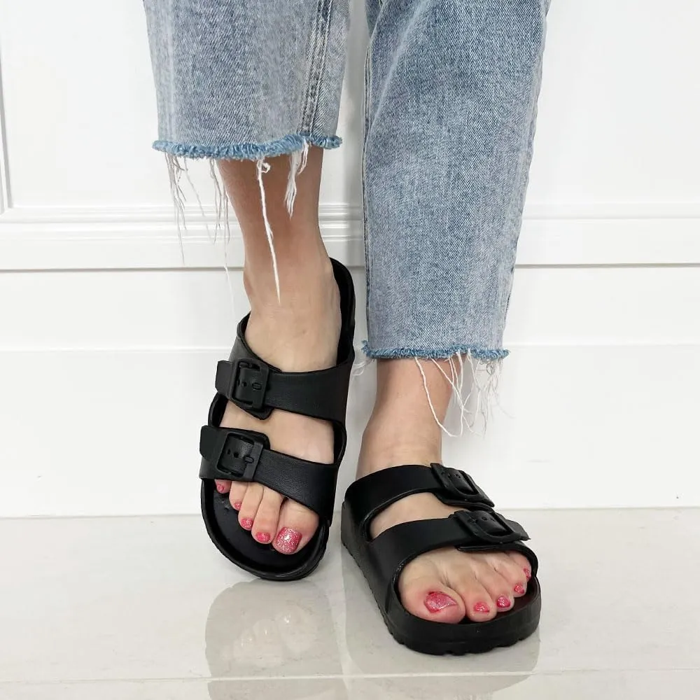 TRENDSUP Women's Comfort Slides Double Buckle Adjustable EVA Flat Sandals