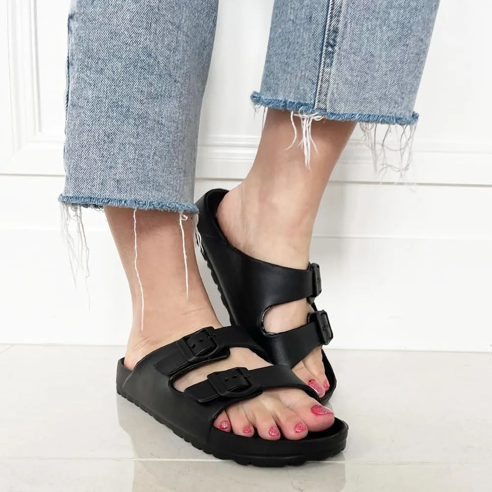 TRENDSUP Women's Comfort Slides Double Buckle Adjustable EVA Flat Sandals