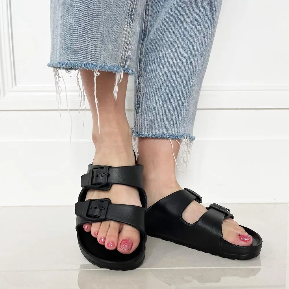 TRENDSUP Women's Comfort Slides Double Buckle Adjustable EVA Flat Sandals