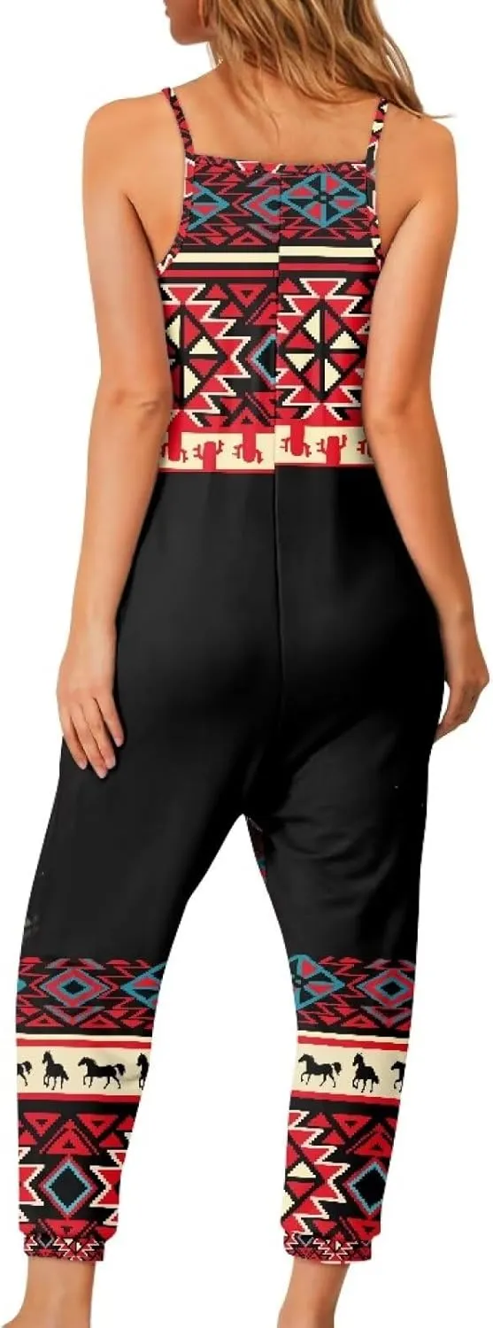 Tropical Jumpsuits for Women Hawaiian Flamingos Strap V with Pockets Jumpsuit