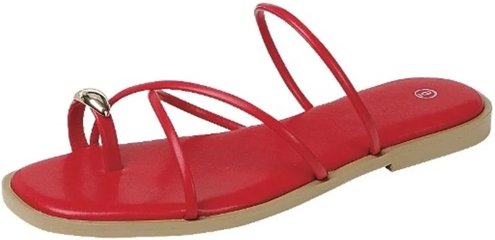 TruFox Women's Slide Sandals Flat Toe Ring Thongs with Cross Strap for Summer Slip On